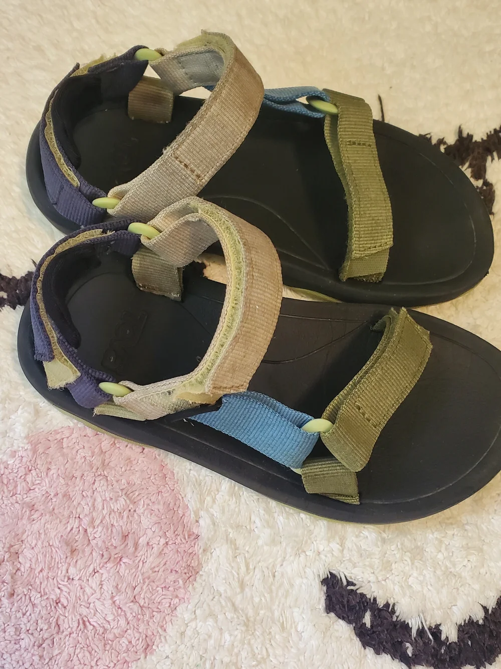 Teva, Toddler Size 13, Olive Green and Blue Velcro Strap Sandals